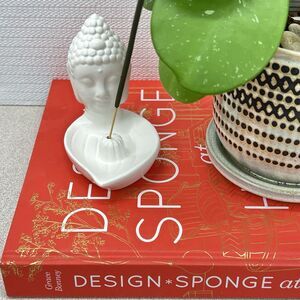 Ceramic Buddha Head Incense Burner For Aromatherapy White Asian Oriental NWT